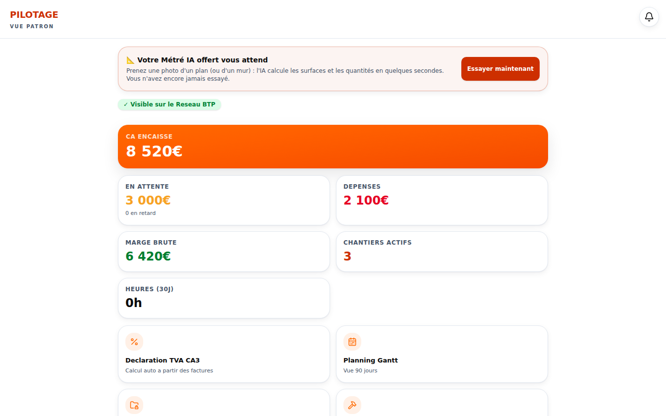 Tableau de bord BTP Ecosystem sur ordinateur